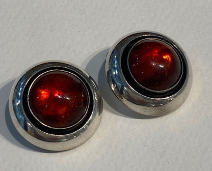 Estate N.E. From Pair of Danish Sterling Silver Earrings with Amber