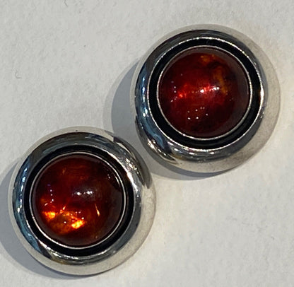 Estate N.E. From Pair of Danish Sterling Silver Earrings with Amber