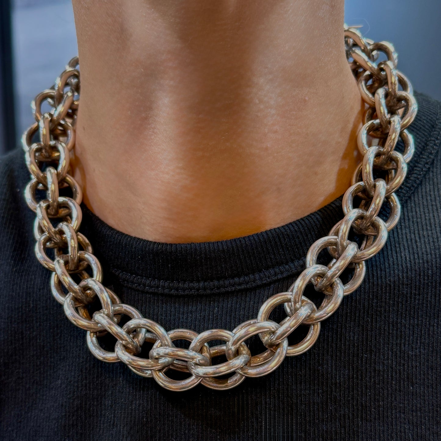 Italian Sterling Silver Large Open Oversized Link Chain Necklace