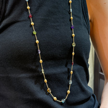 Estate Marco Bicego 18k Yellow Gold Bean and Mixed Gemstone Long Necklace