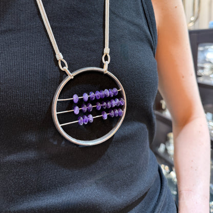 Estate Jean Paul Gaultier Sterling Silver and Amethyst Abacus Medallion Necklace