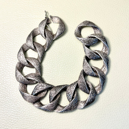 Estate Sterling Silver French Extra Large Curb chain Bracelet with Texture Detail