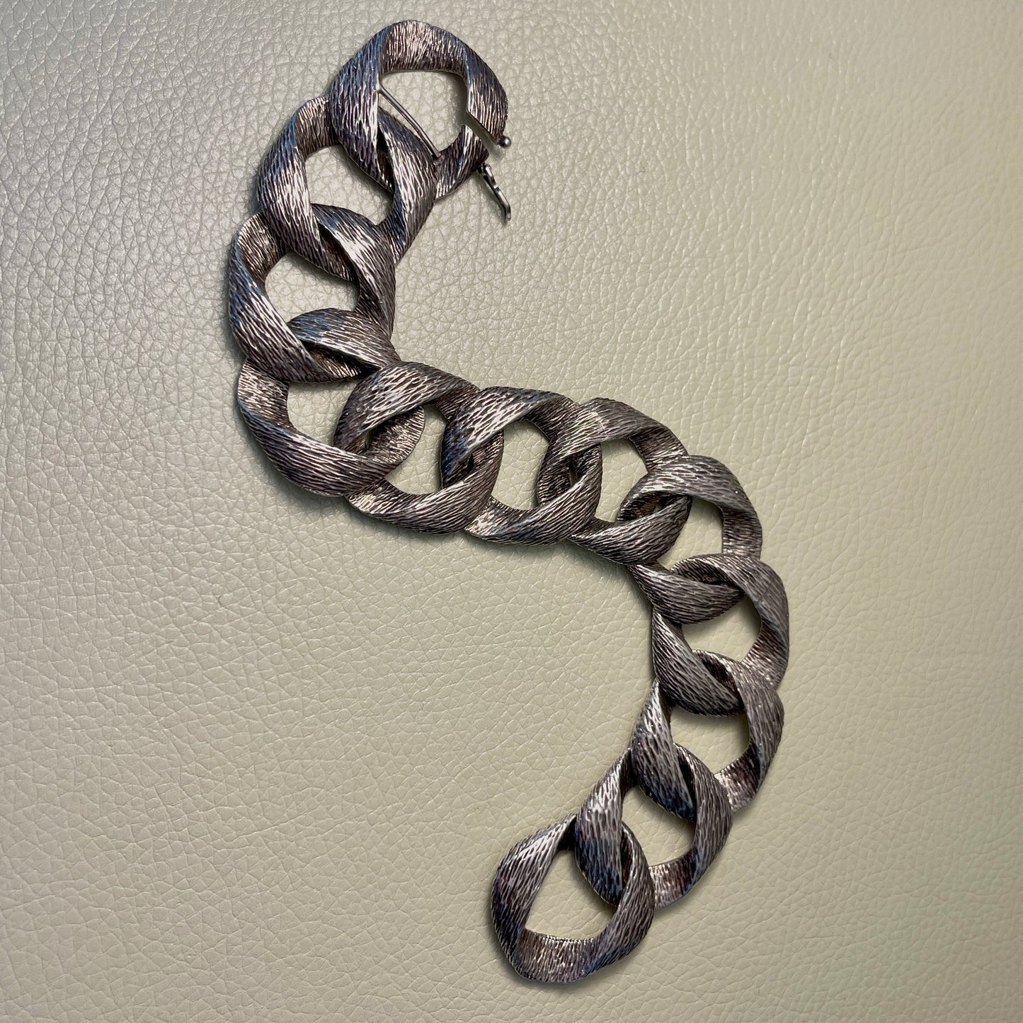 Estate Sterling Silver French Extra Large Curb chain Bracelet with Texture Detail