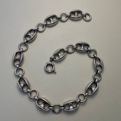 Estate Sterling Silver Puffy Mariner Chain Necklace