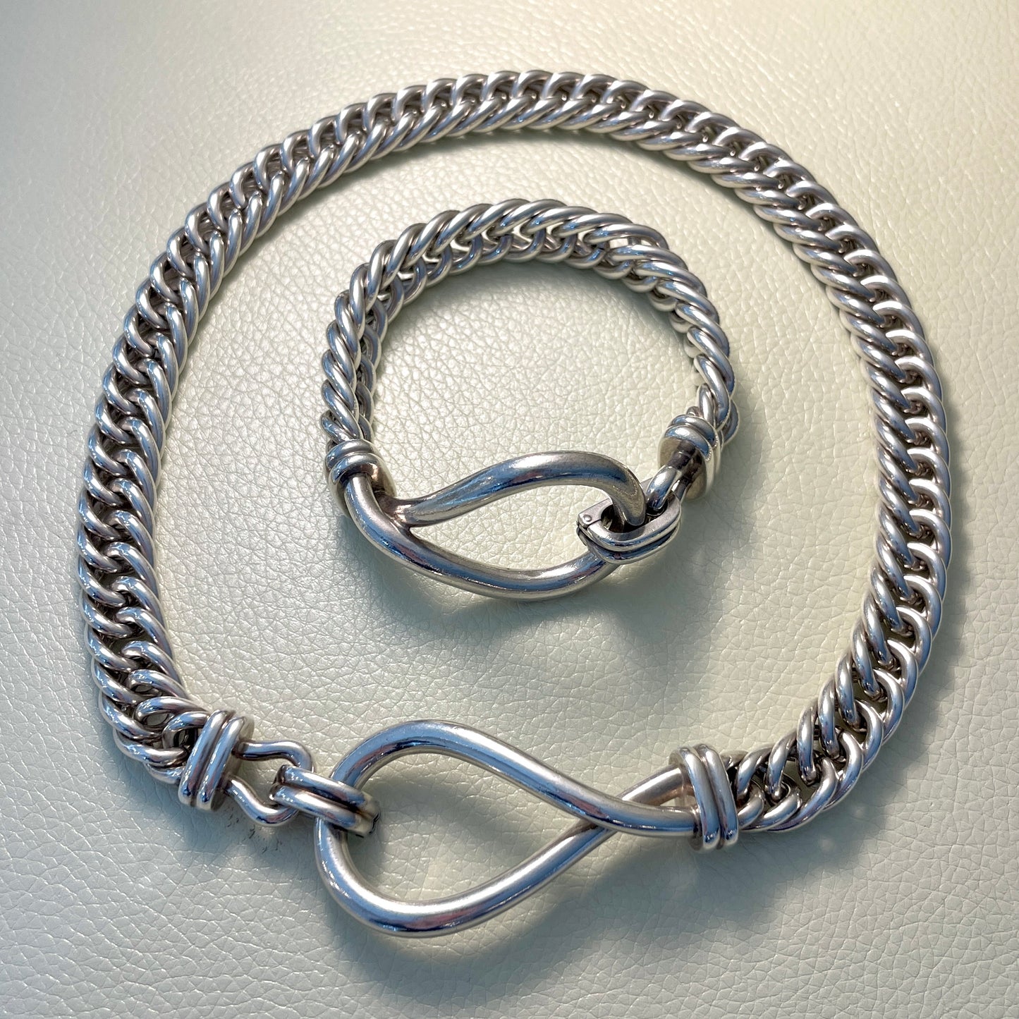 Estate Sterling Silver Heavy Curb Chain Necklace with Two-Twist Detail by Pomellato