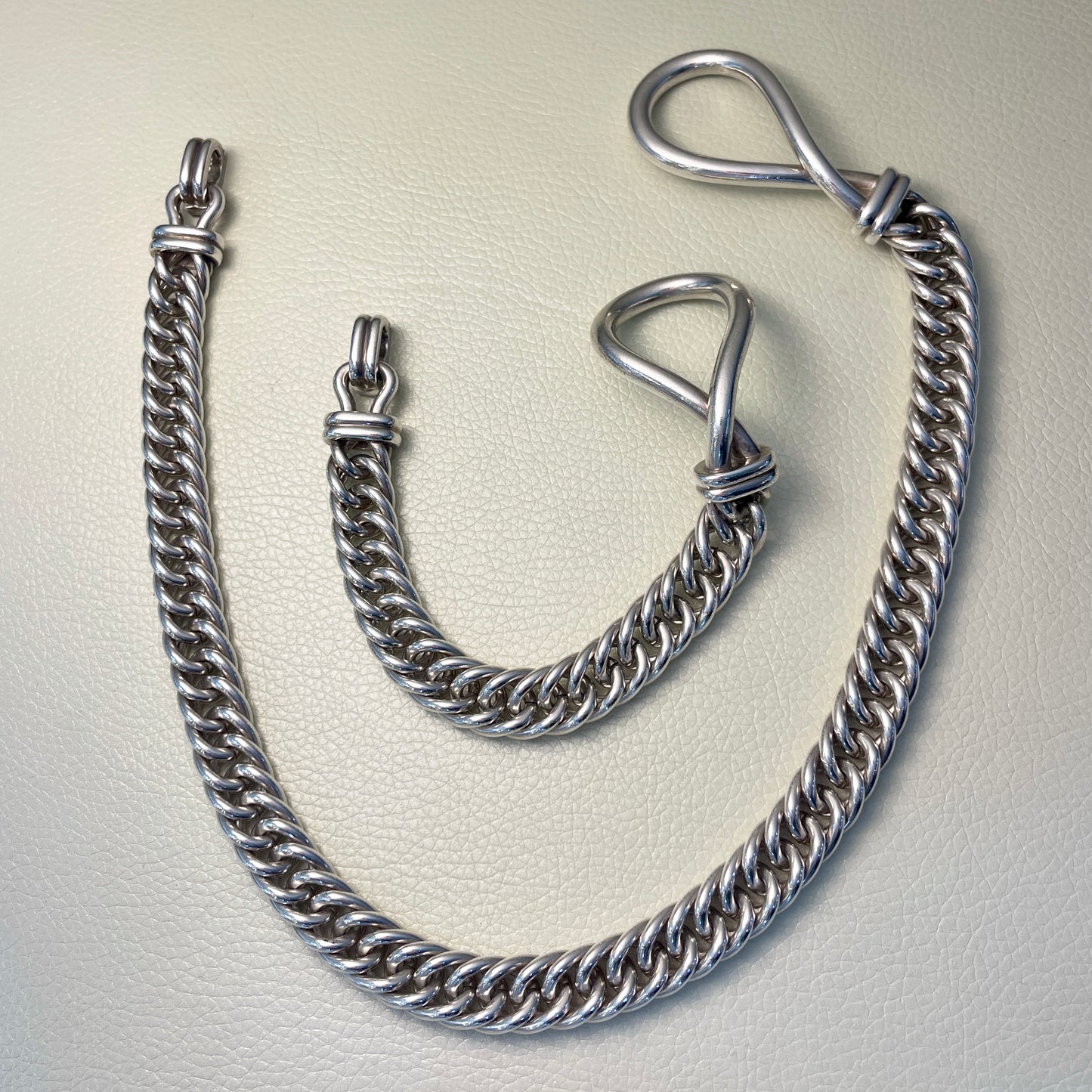 Estate Sterling Silver Heavy Curb Chain Necklace with Two-Twist Detail by Pomellato