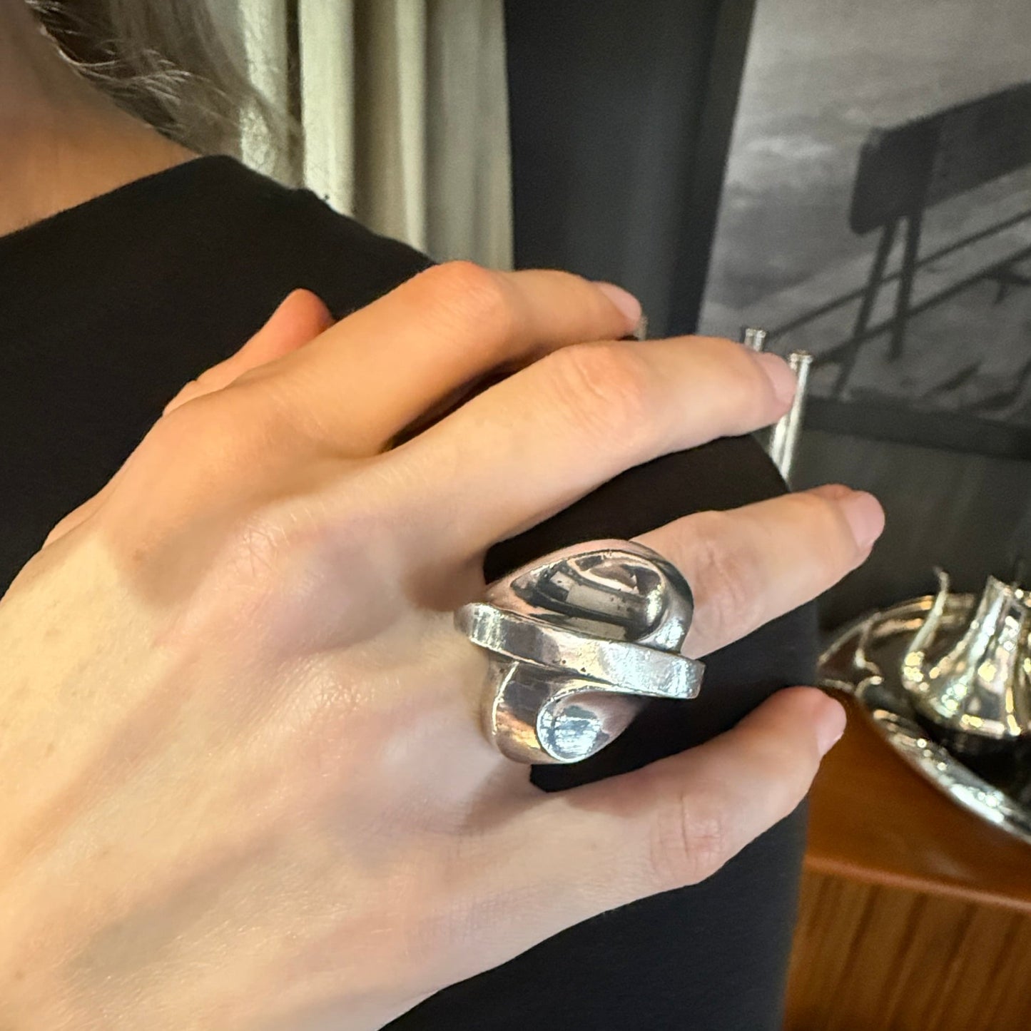 Estate Sterling Silver Large X Ring by Pekka Piekainen