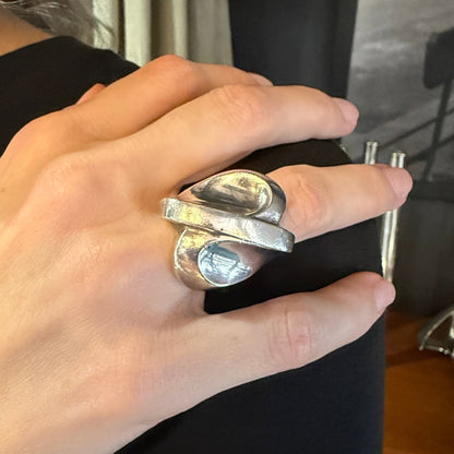 Estate Sterling Silver Large X Ring by Pekka Piekainen