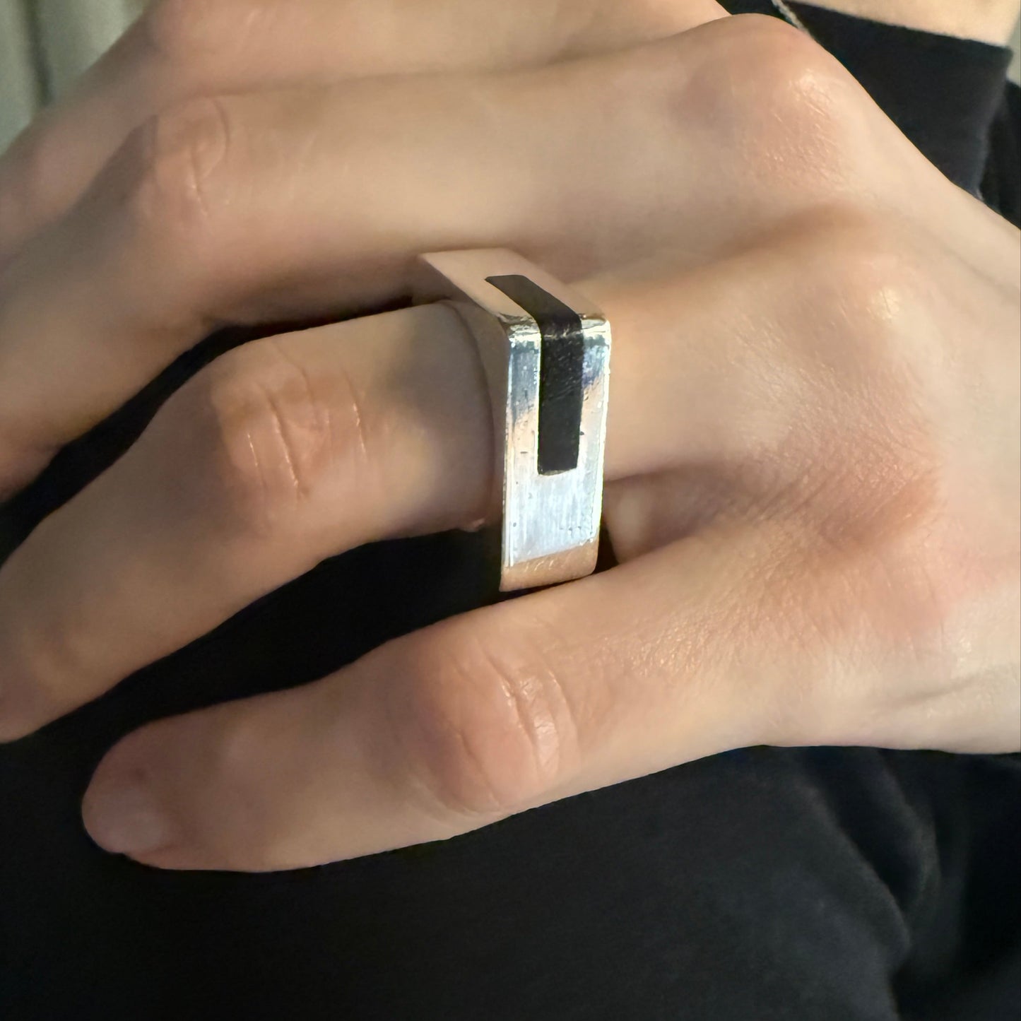 Estate Sterling Silver and Black Onyx Square Ring by Puig Doria