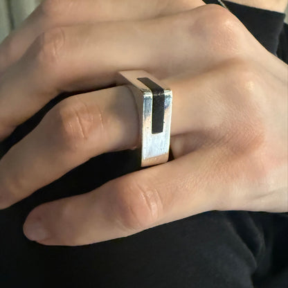 Estate Sterling Silver and Black Onyx Square Ring by Puig Doria