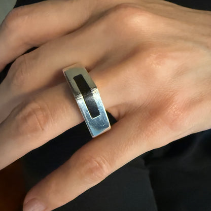 Estate Sterling Silver and Black Onyx Square Ring by Puig Doria