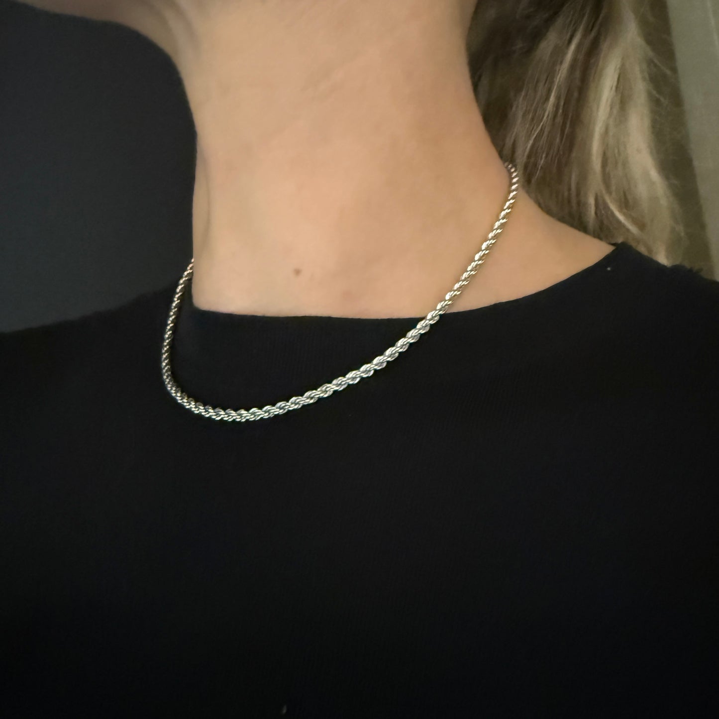 Estate Sterling Silver Rope Chain Necklace