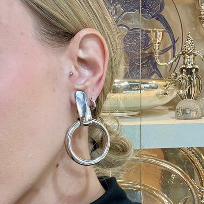 Estate Sterling Silver Puig Doria Circular Drop Post Earrings