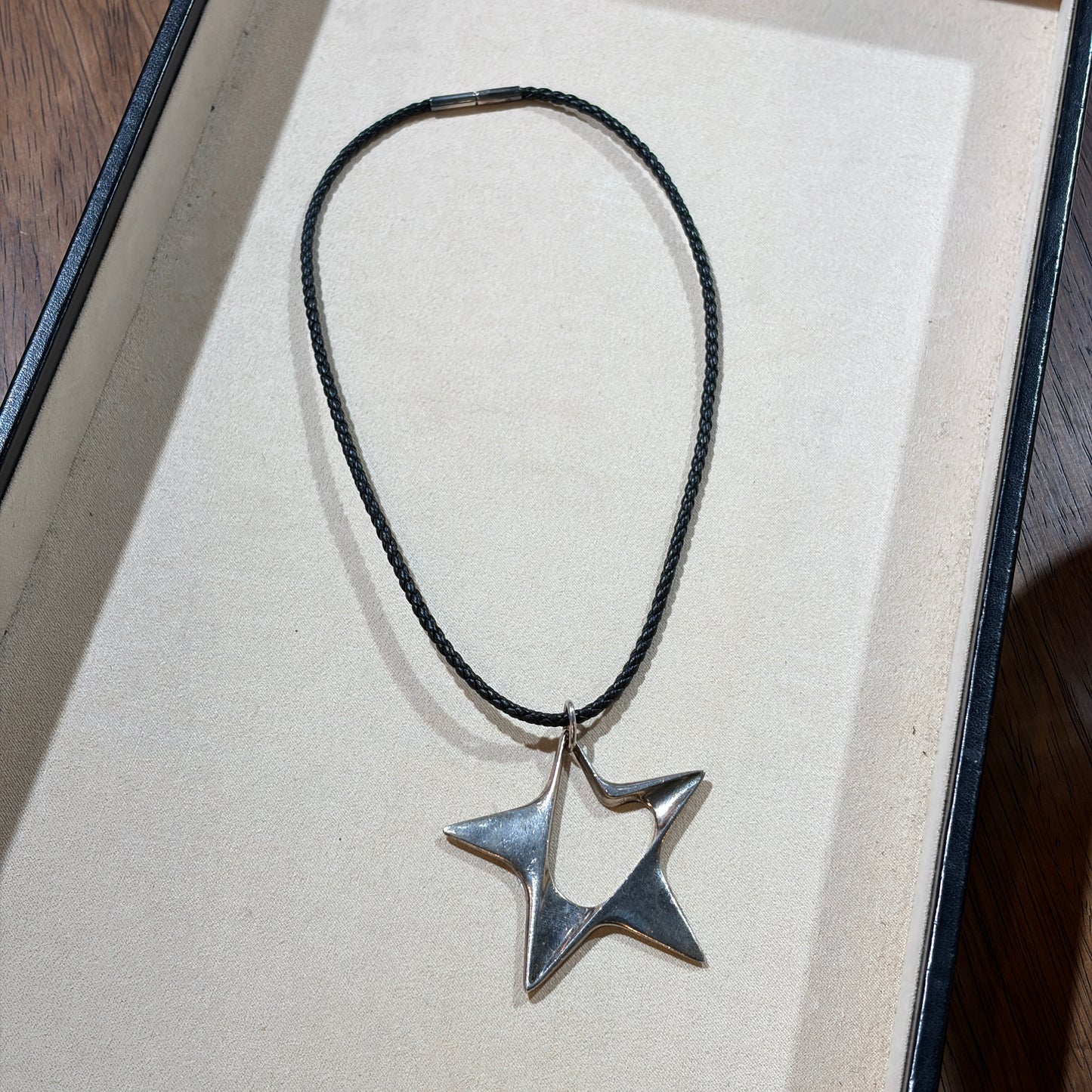 Estate Georg Jensen Braided Leather & Sterling Silver Necklace