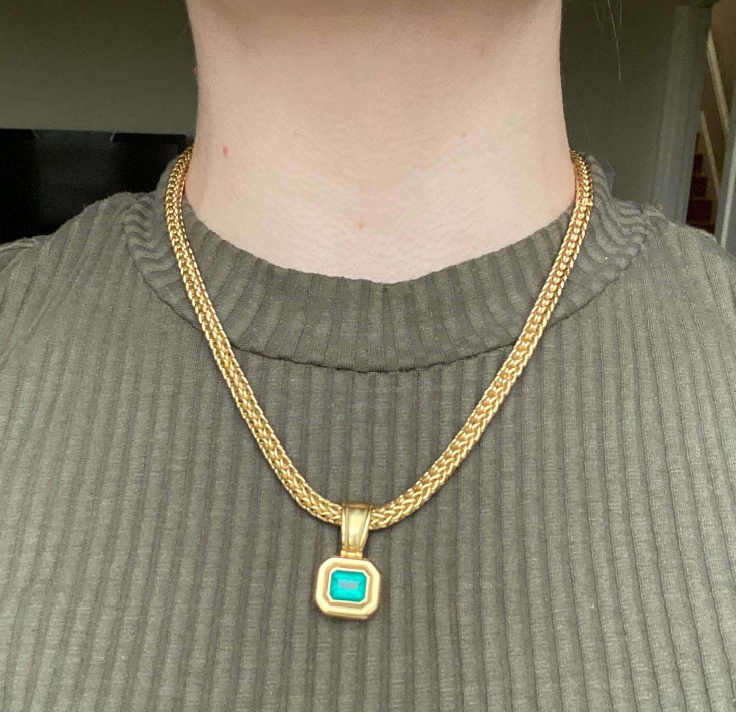 Gold Necklace with Emerald