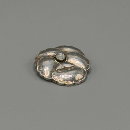 Estate Georg Jensen Sterling Silver Pansy Brooch with Moonstone No. 113