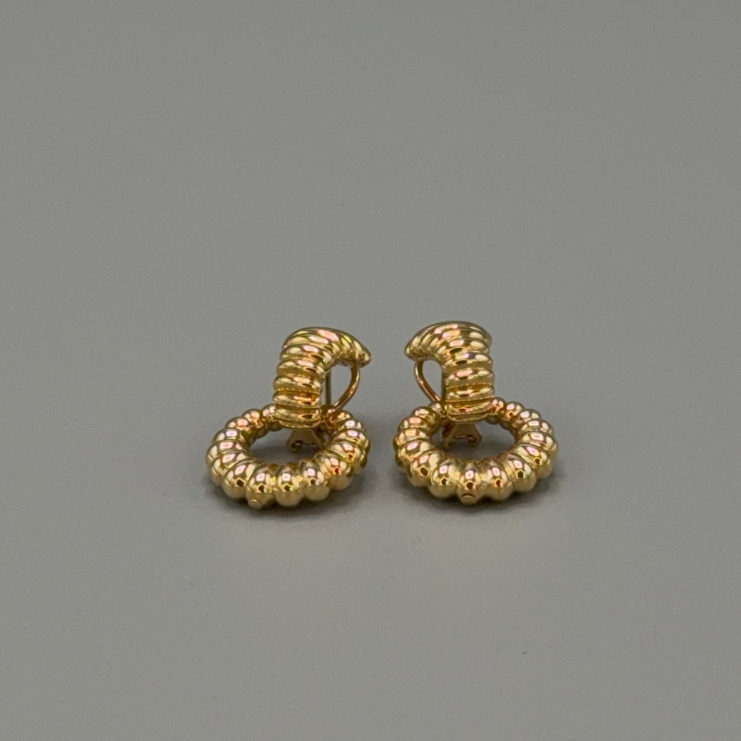 Estate John Hardy 18KT Gold Ribbed Door Knocker Earrings with Removable Ring