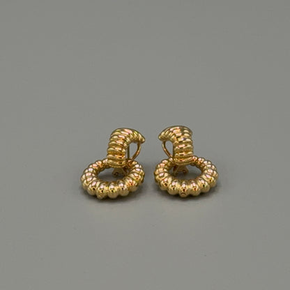 Estate John Hardy 18KT Gold Ribbed Door Knocker Earrings with Removable Ring