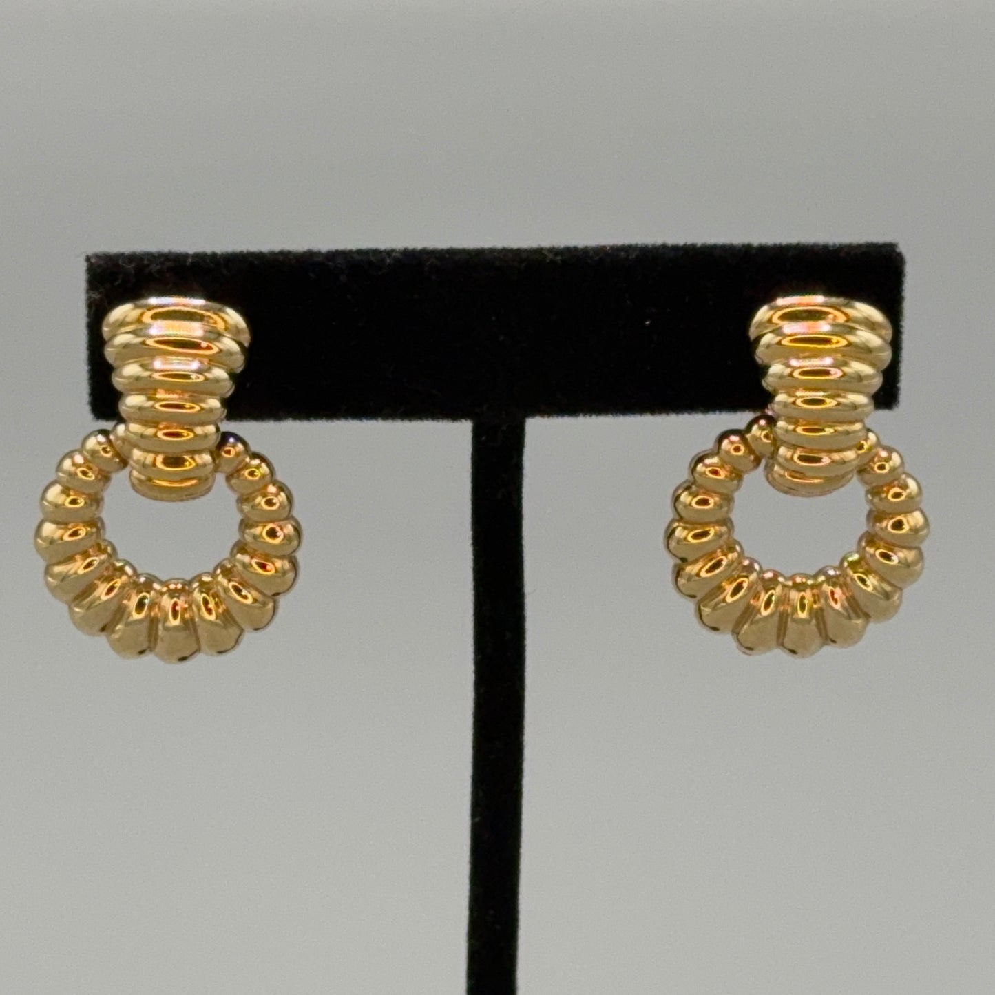 Estate John Hardy 18KT Gold Ribbed Door Knocker Earrings with Removable Ring