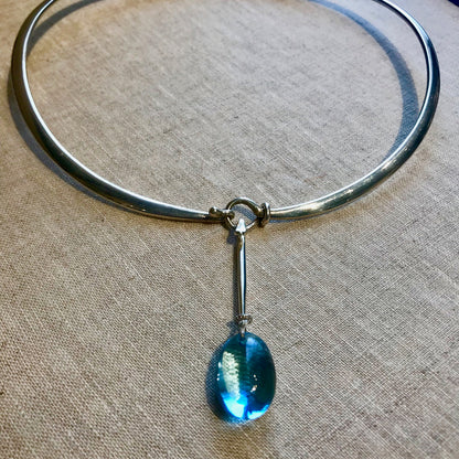 Georg Jensen Sterling Silver Neckring No. 410 and "Dewdrop" Pendant With Blue Topaz