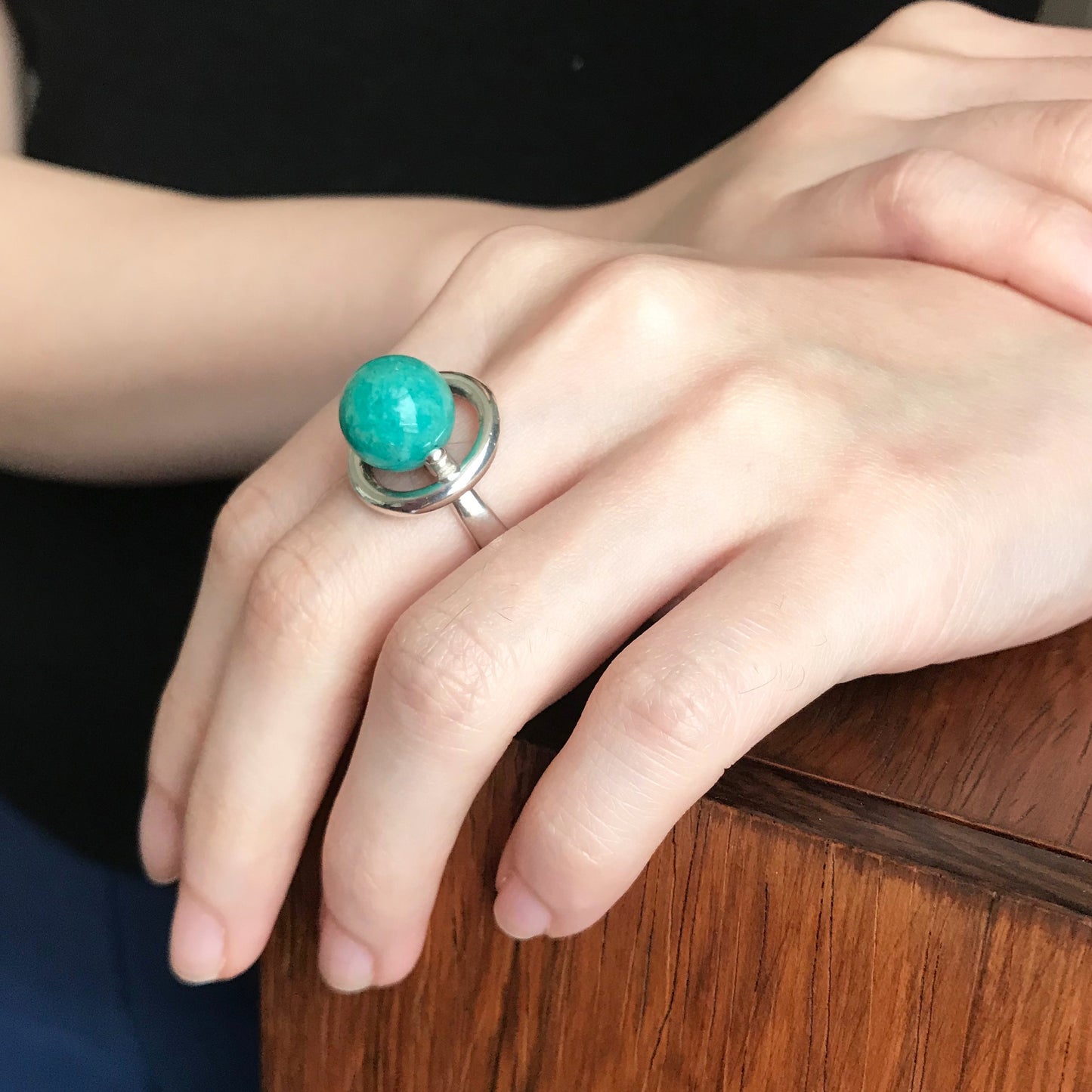 Estate Hans Hansen Sterling Silver with Amazonite Ball Modernist Ring