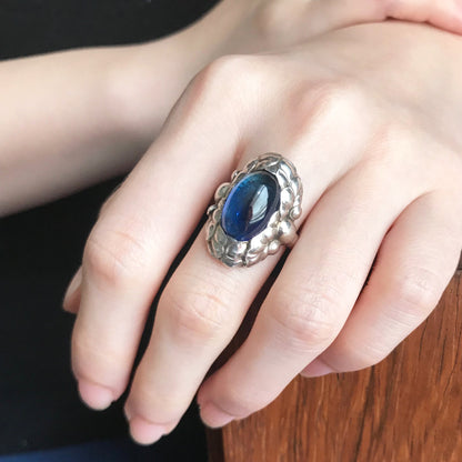 Georg Jensen Sterling Silver Ring No. 11 with Synthetic Sapphire