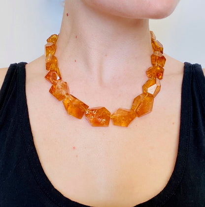 Freeform Natural Citrine Necklace with 18K Yellow Gold by Walter Dickhaut