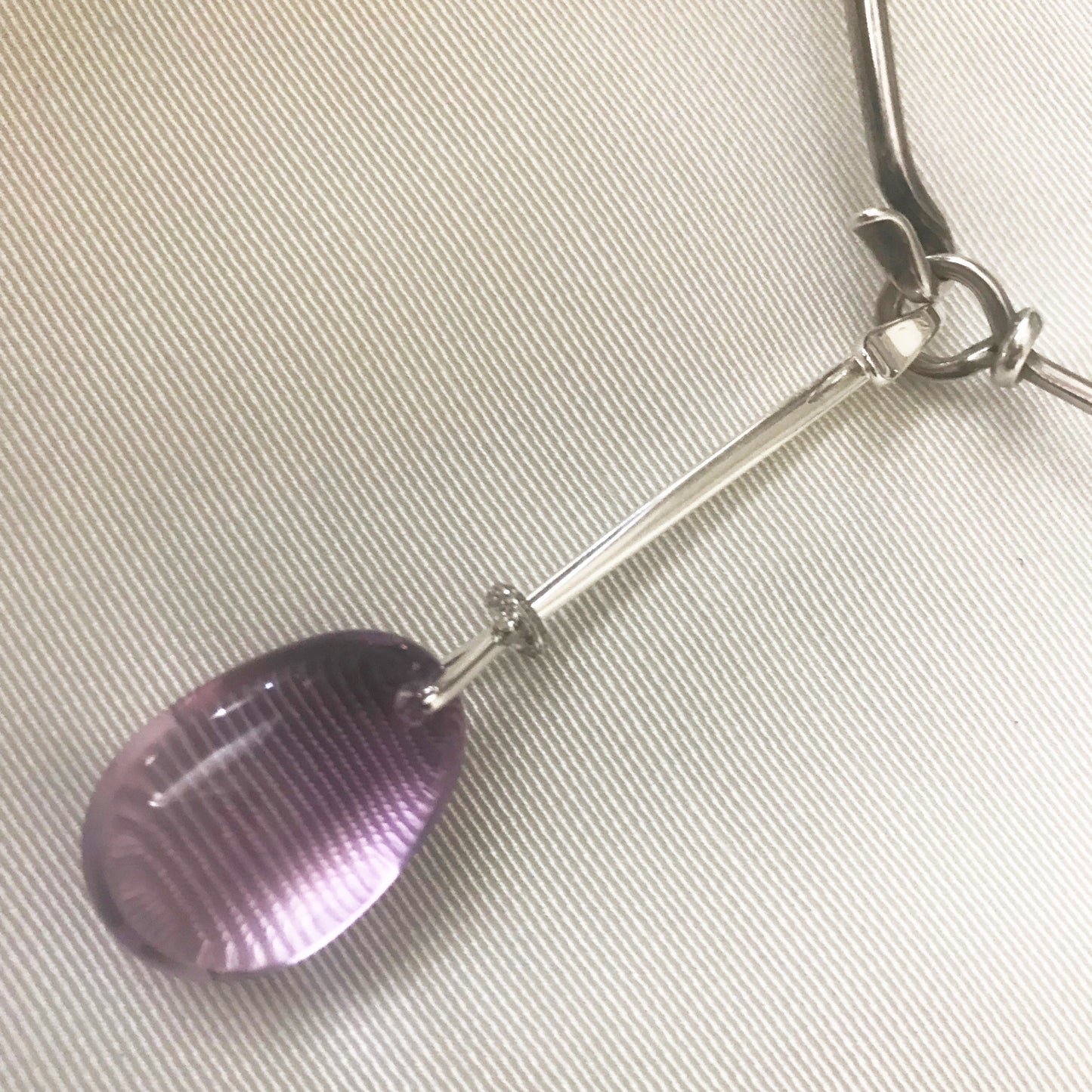 Georg Jensen Sterling Silver Neckring No. 174 and "Dewdrop" Pendant with Amethyst