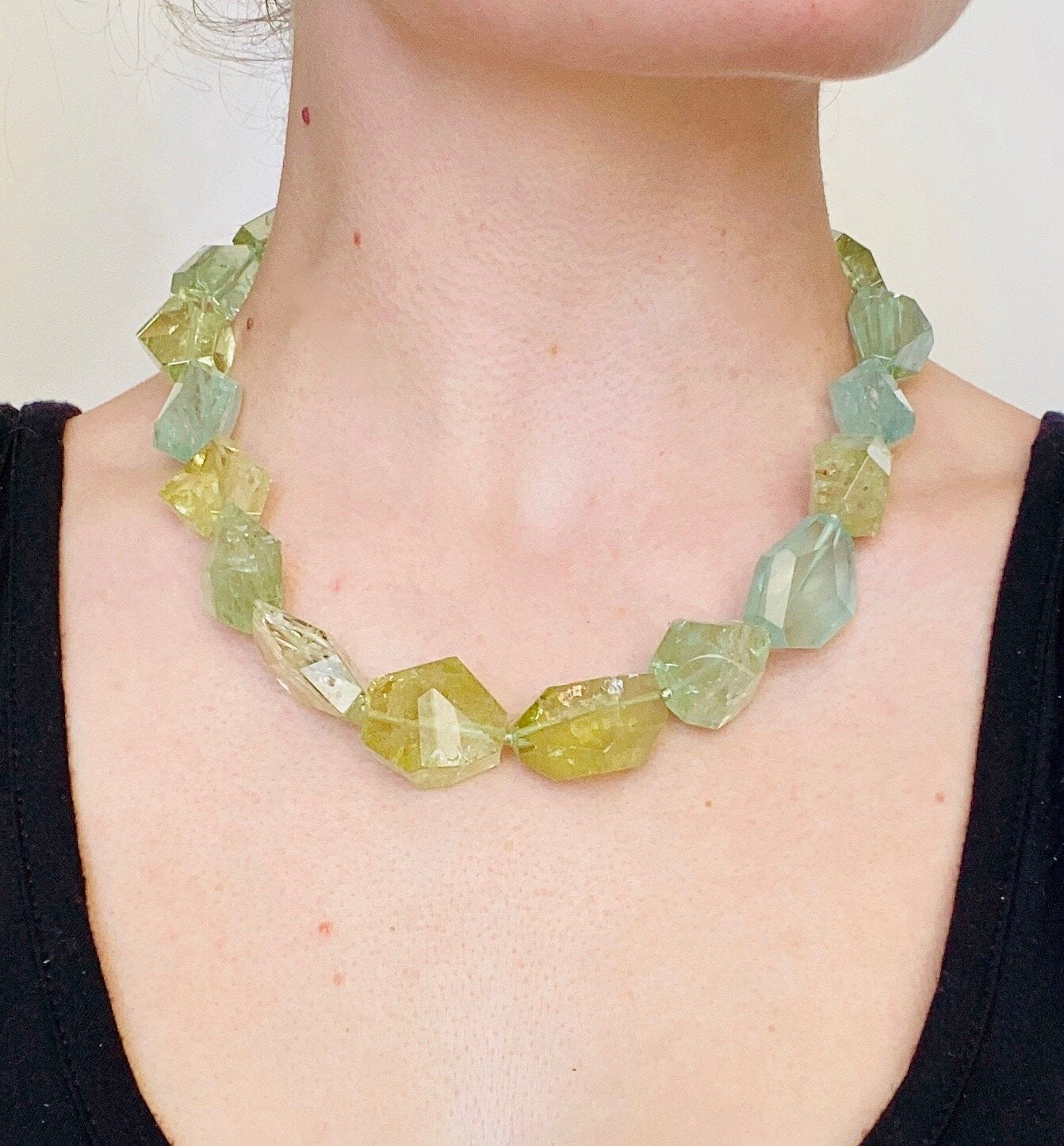 Large Natural Aquamarine and Beryl Free-Form Cut Necklace by Walter Dickhaut