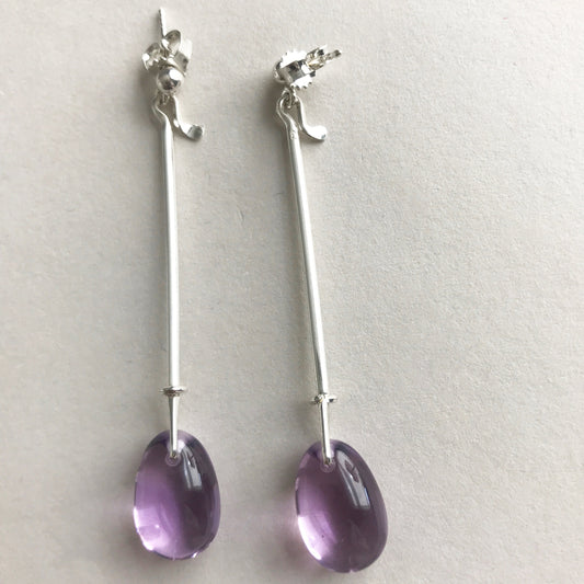 Georg Jensen Sterling Silver  "Dewdrop" Earrings with Amethyst ( LONG )