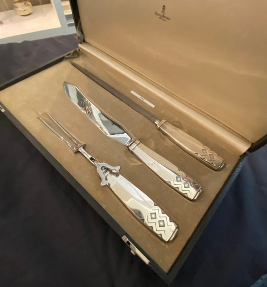 Estate Georg Jensen Sterling Silver 'Mayan' Carving Set in Original Box