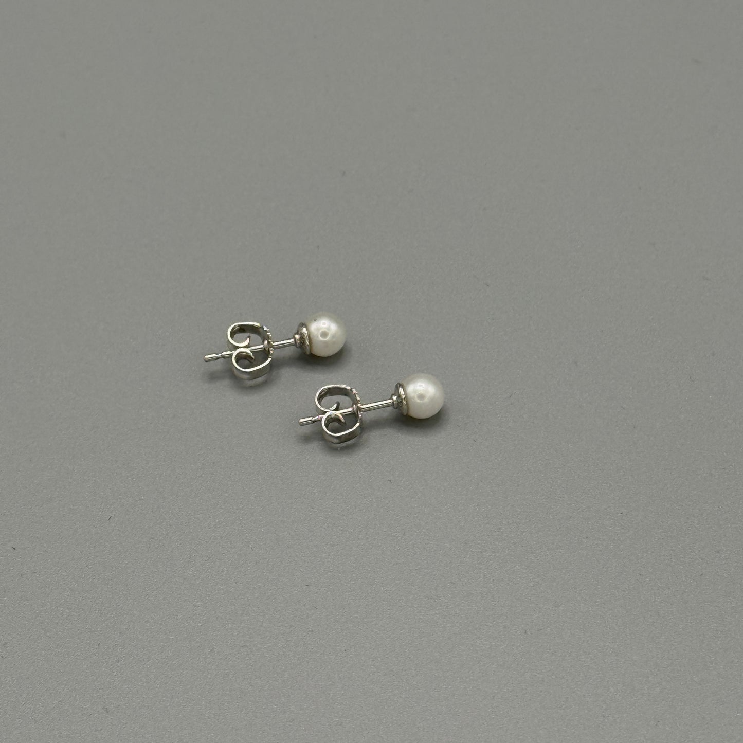 Estate Georg Jensen Sterling Silver and Small Pearl Post Back Earrings