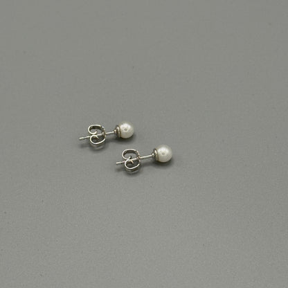 Estate Georg Jensen Sterling Silver and Small Pearl Post Back Earrings