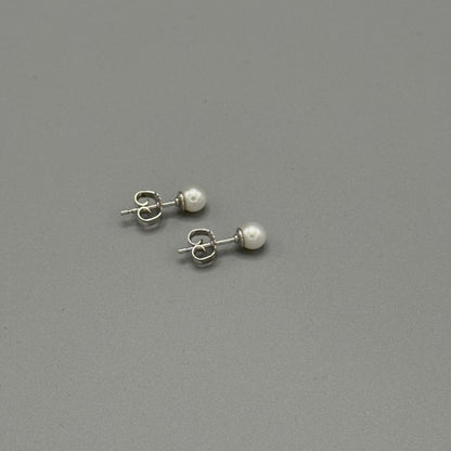 Estate Georg Jensen Sterling Silver and Small Pearl Post Back Earrings