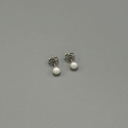 Estate Georg Jensen Sterling Silver and Small Pearl Post Back Earrings