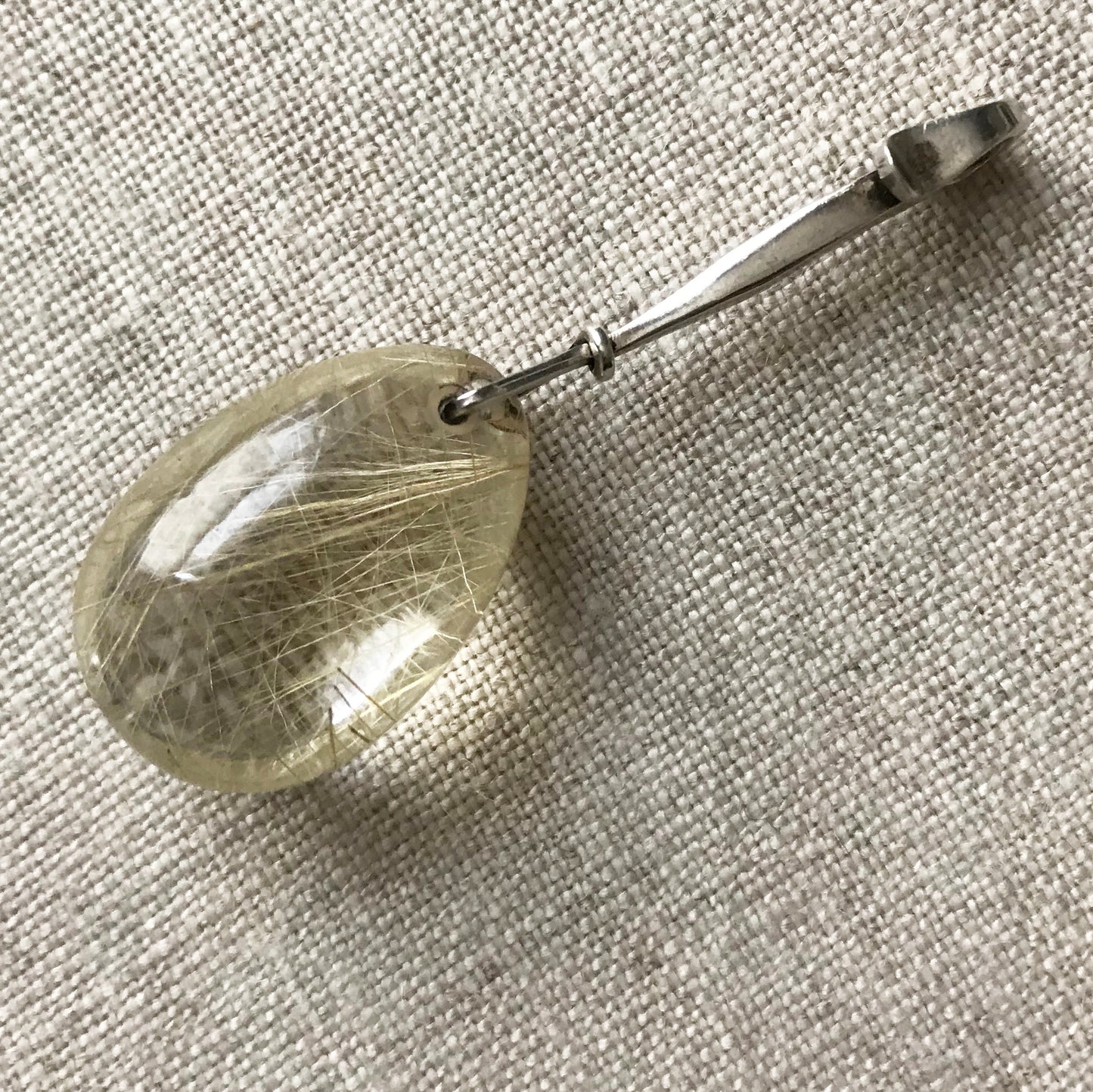 Georg Jensen Sterling Silver Neckring No. 174 and "Dewdrop" Pendant with Rutilated Quartz