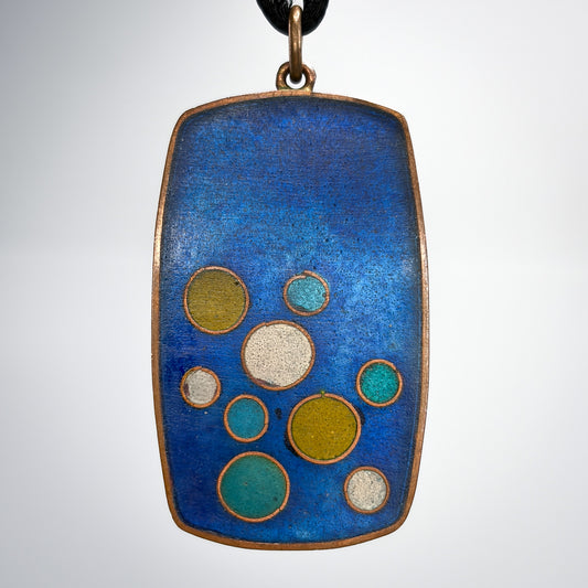 Estate Matte Royal Blue Enamel & Brass Pendant by Scholtz & Lammel