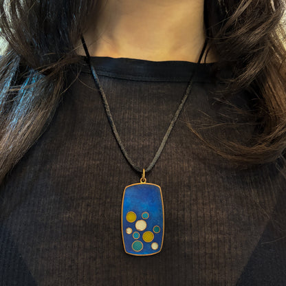 Estate Matte Royal Blue Enamel & Brass Pendant by Scholtz & Lammel