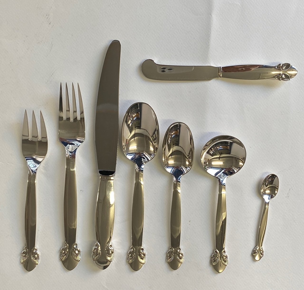 Estate Georg Jensen Sterling Silver Flatware in the "Bittersweet" Pattern Service for 12 with Serving Pieces (100 Pieces)