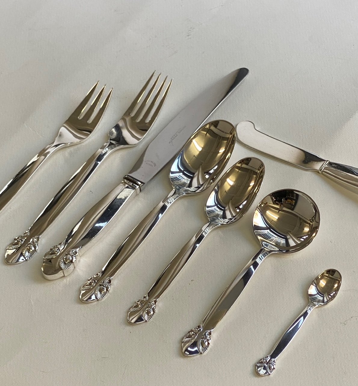 Estate Georg Jensen Sterling Silver Flatware in the "Bittersweet" Pattern Service for 12 with Serving Pieces (100 Pieces)