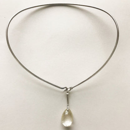 Georg Jensen Sterling Silver Neckring No. 174 and "Dewdrop" Pendant with Rutilated Quartz