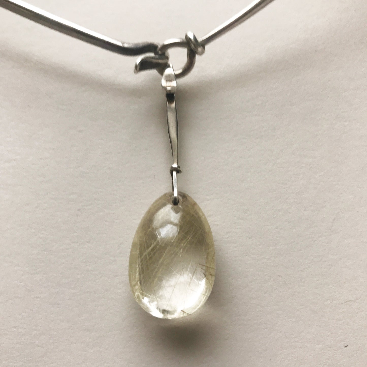 Georg Jensen Sterling Silver Neckring No. 174 and "Dewdrop" Pendant with Rutilated Quartz