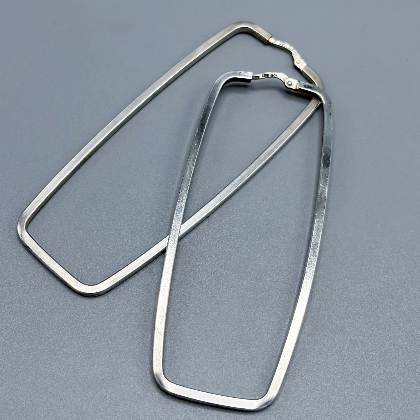Estate Sterling Silver Large Rectangular Hoop Earrings