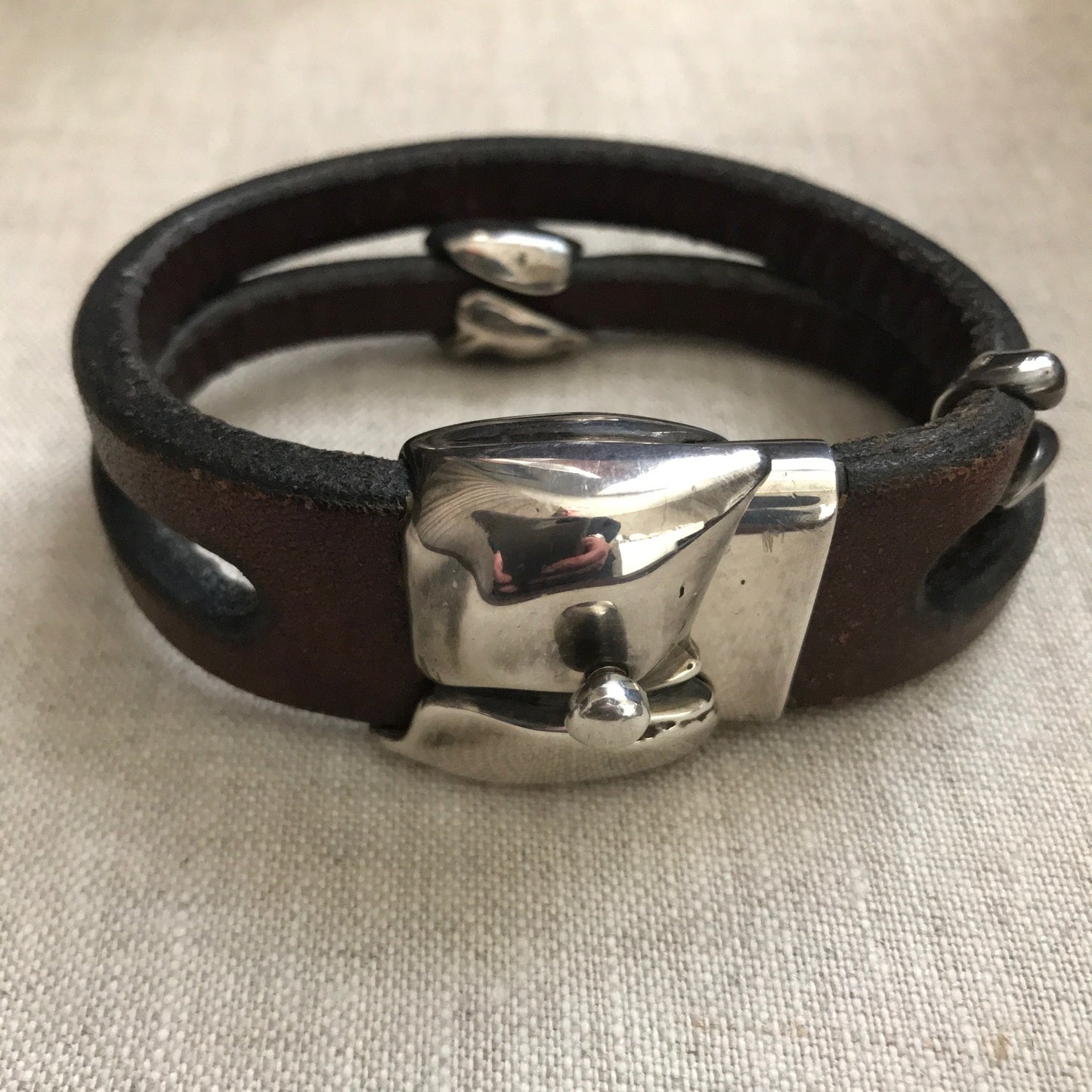 Georg Jensen Leather and Sterling Silver Bracelet No. 310 by Anette Kræn