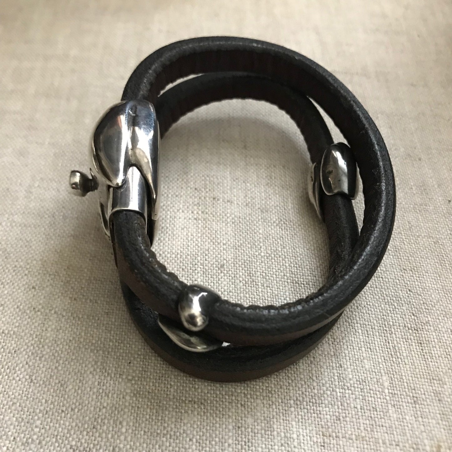 Georg Jensen Leather and Sterling Silver Bracelet No. 310 by Anette Kræn