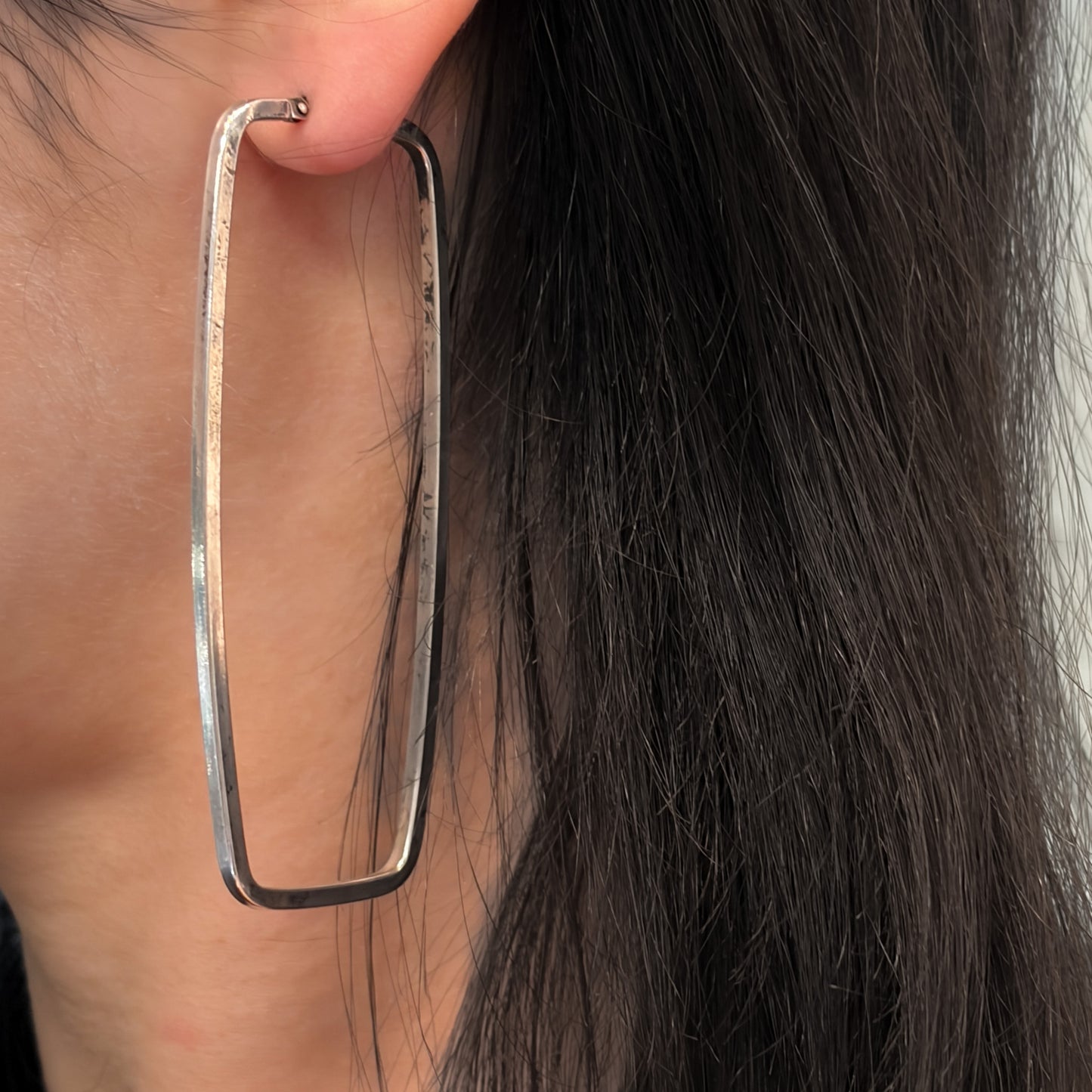 Estate Sterling Silver Large Rectangular Hoop Earrings