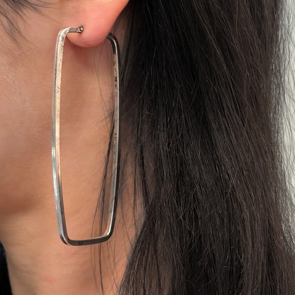 Estate Sterling Silver Large Rectangular Hoop Earrings