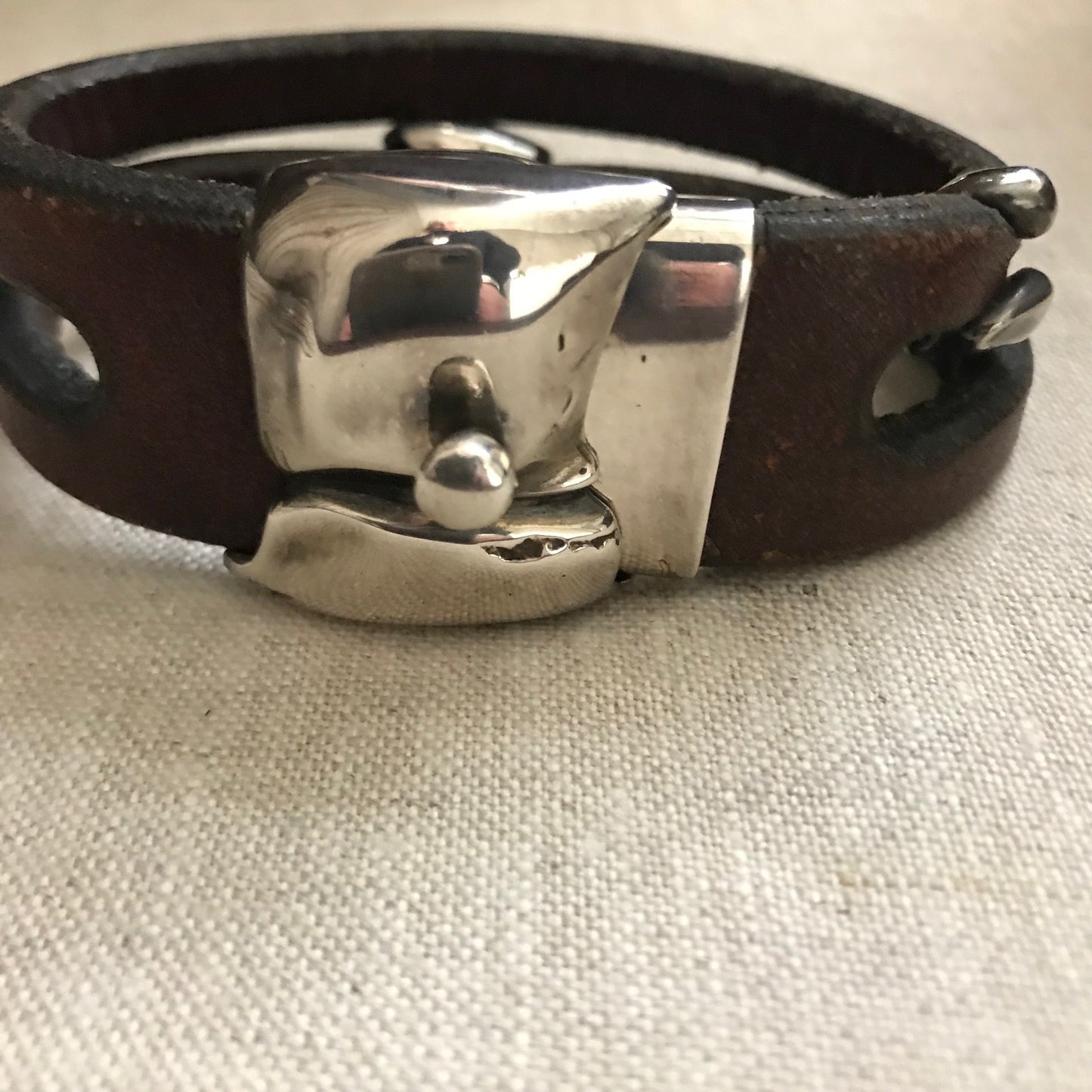 Georg Jensen Leather and Sterling Silver Bracelet No. 310 by Anette Kræn