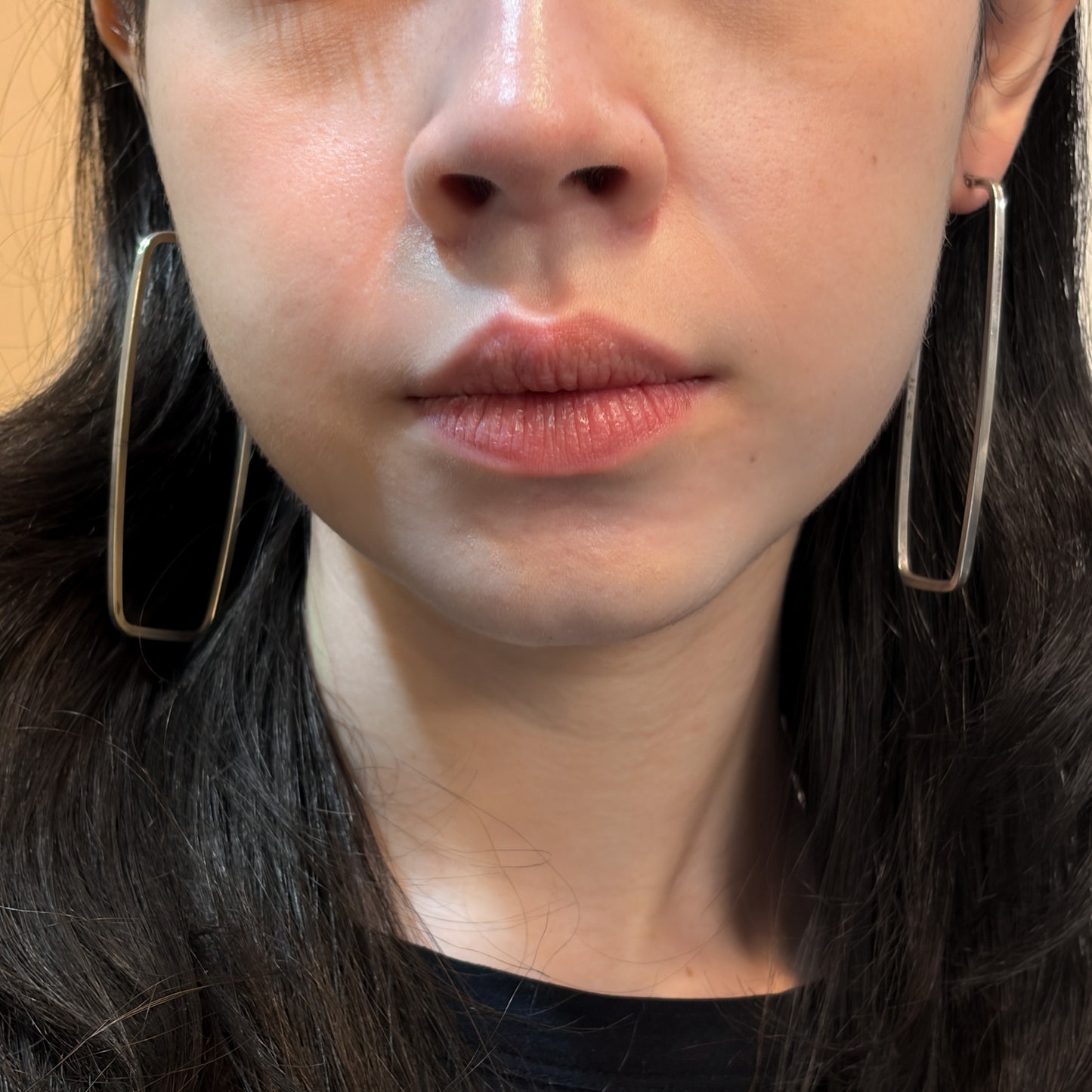 Estate Sterling Silver Large Rectangular Hoop Earrings