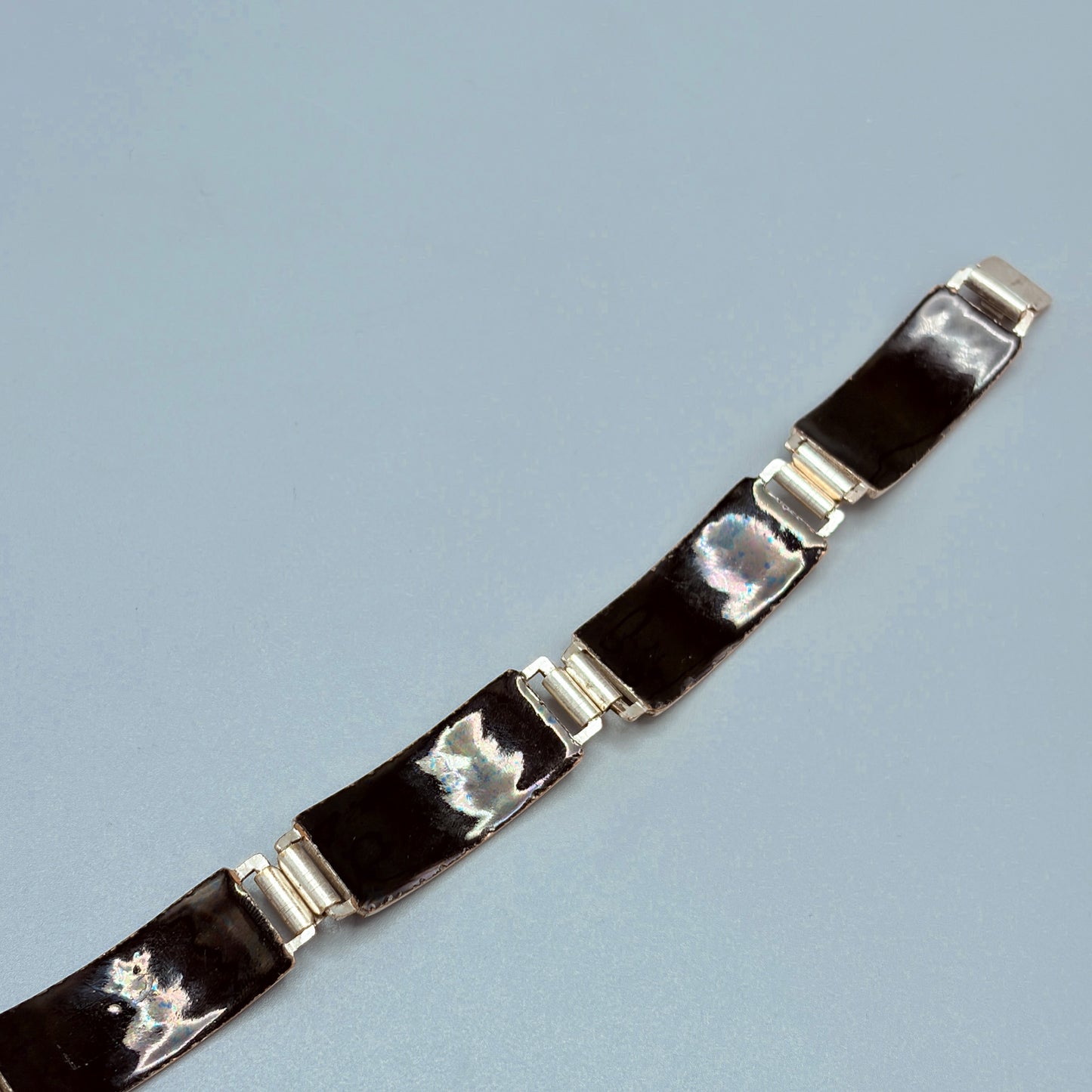 Estate Perli Sterling Silver & Blue Enamel Bracelet